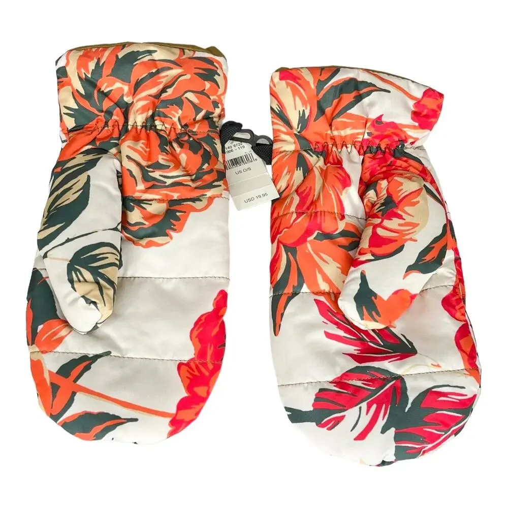 Offline Aerie Gloves Mittens Nylon Floral Orange Rose Flower One Size Adult New